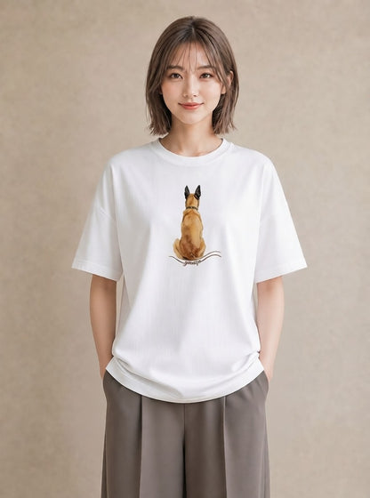 Tシャツ レディース ジャーマンシェパード 犬 いぬ イラスト 線画 デート 帰省 白T
