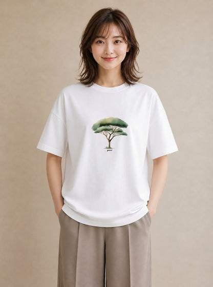 デザインTシャツ レディース 盆栽 植物 ボタニカル イラスト 線画 休日 ペアコーデ 白T