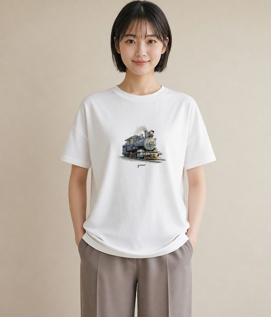 デザインTシャツ レディース 駅のホーム ローカル線 駅 ナチュラル アンティーク イラスト シンプル 姉妹 送別ギフト 白T