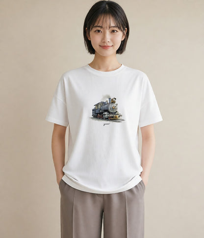 デザインTシャツ レディース 駅のホーム ローカル線 駅 ナチュラル アンティーク イラスト シンプル 姉妹 送別ギフト 白T