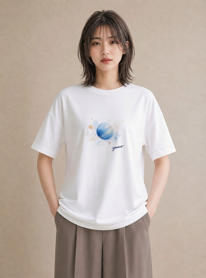 プリントTシャツ レディース 水瓶座 星空 宇宙 イラスト ユニーク ルームウェア ギフト 白T