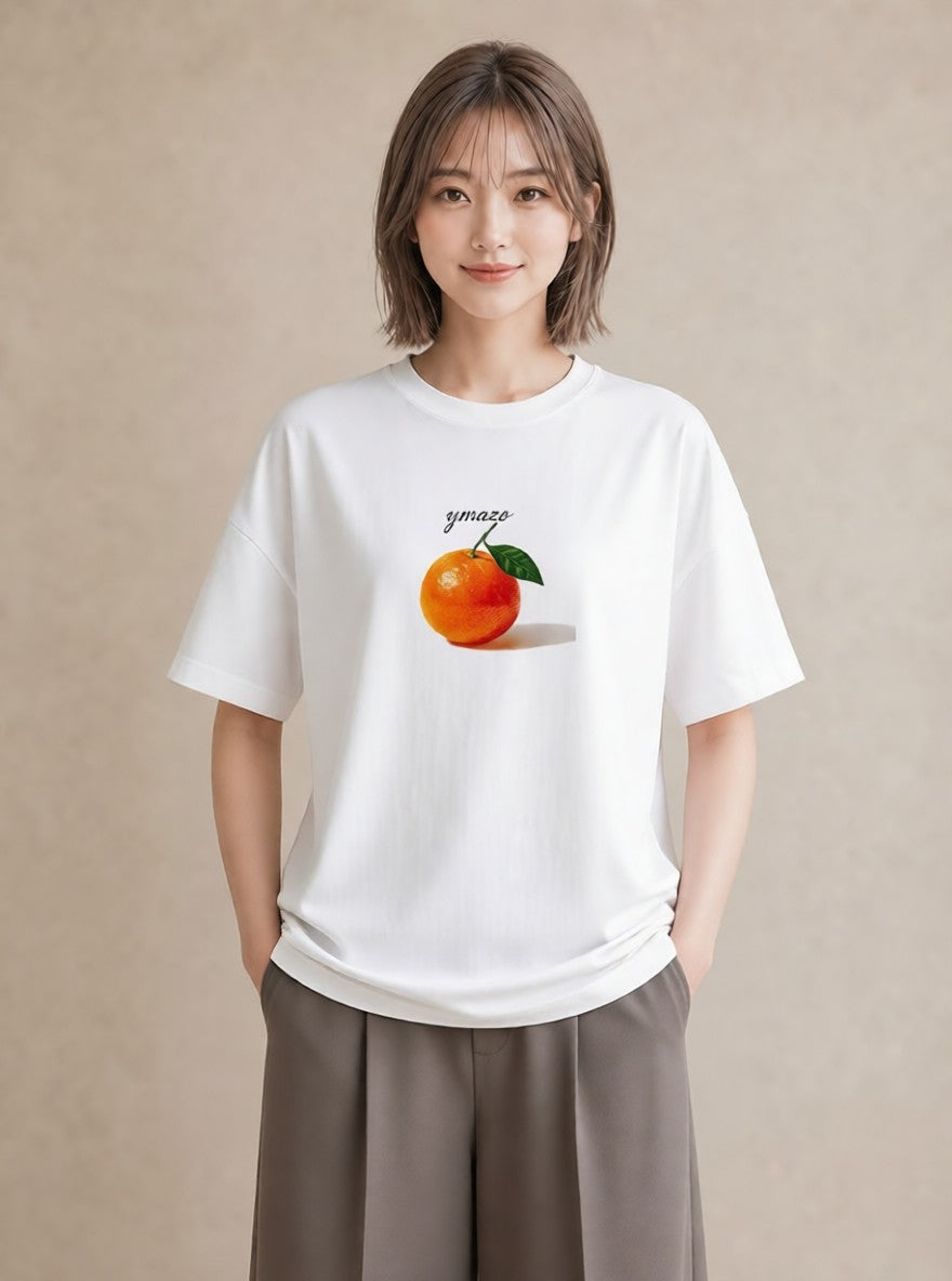 デザインTシャツ レディース みかん 食べ物 フード イラスト 手描き風 誕生日プレゼント 綿100 白T