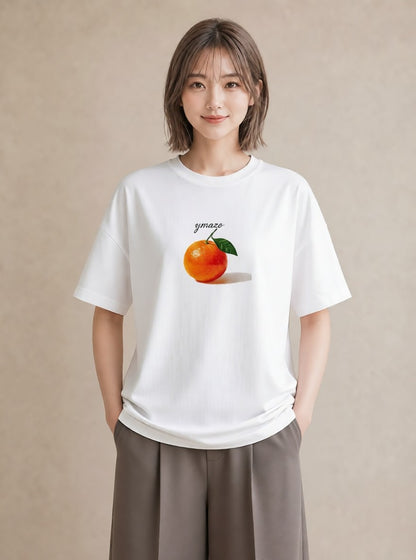デザインTシャツ レディース みかん 食べ物 フード イラスト 手描き風 誕生日プレゼント 綿100 白T