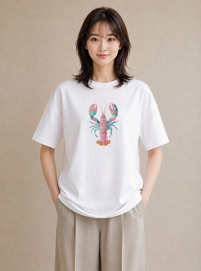 デザインTシャツ レディース カニ 海の生き物 海 イラスト きれいめ 通勤 在宅 白T