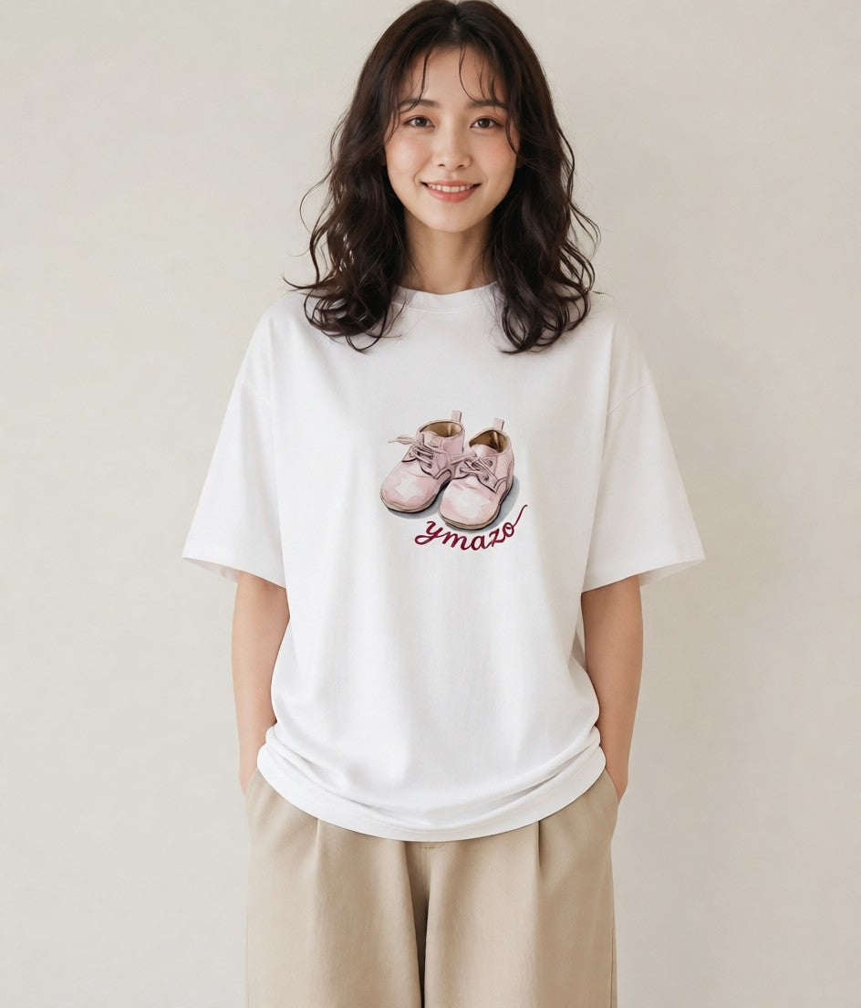 プリントTシャツ レディース バレエシューズ バレエ トウシューズ ナチュラル アンティーク イラスト ゆるコーデ 帰省 ラフ 白T