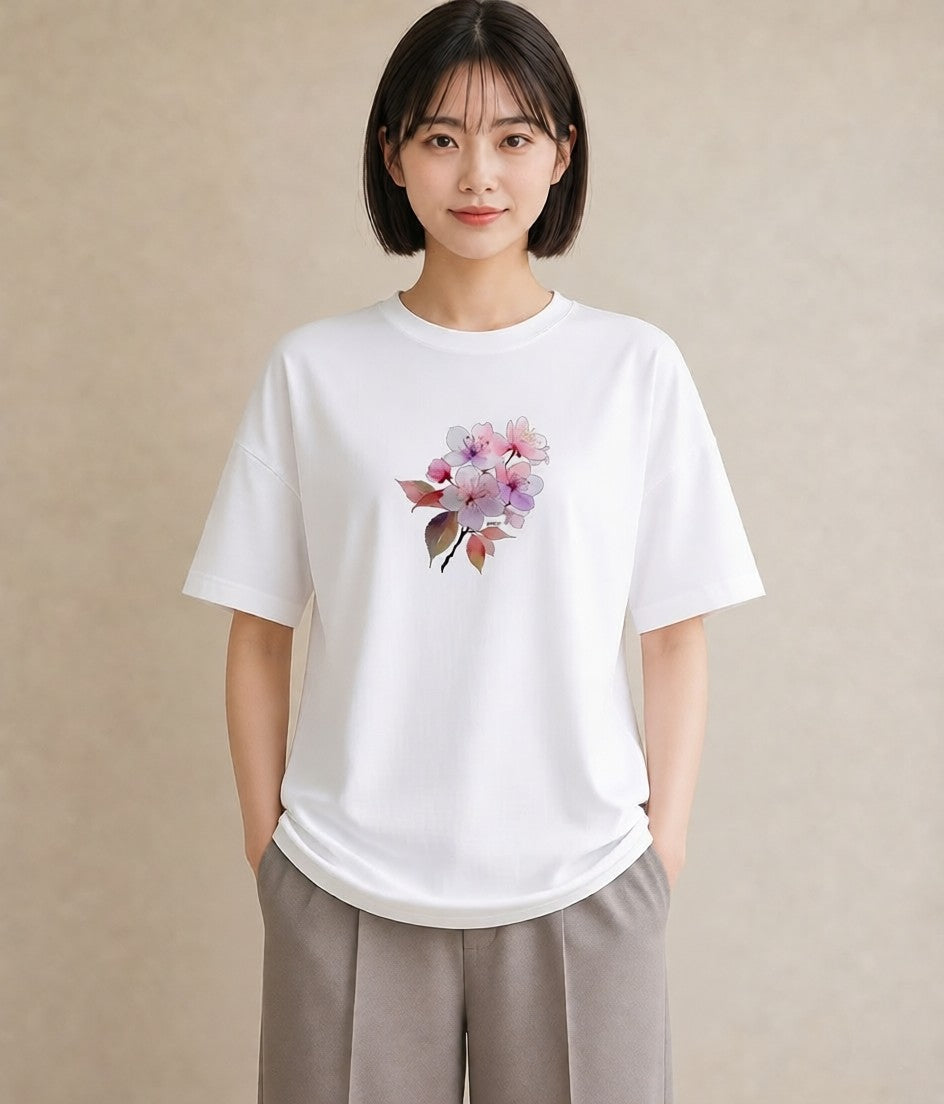 半袖Tシャツ レディース さくら 桜 サクラ 花 花柄 イラスト ユニーク 母娘コーデ 自分用 白T