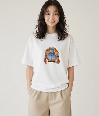 プリントTシャツ レディース 灯りの家 小屋 夜 ナチュラル アンティーク イラスト 休日コーデ クリスマス 旅行 白T