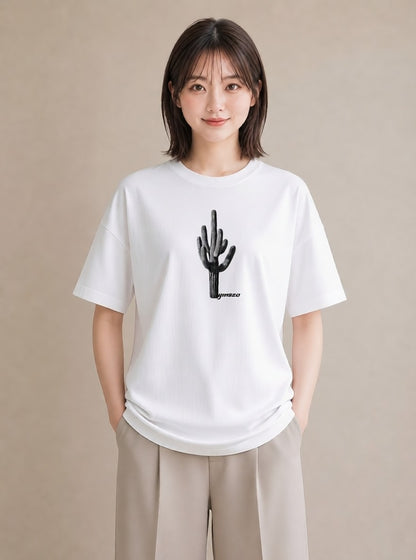 プリントTシャツ レディース サボテン 植物 ボタニカル イラスト ニュアンス 夏コーデ 通学 白T