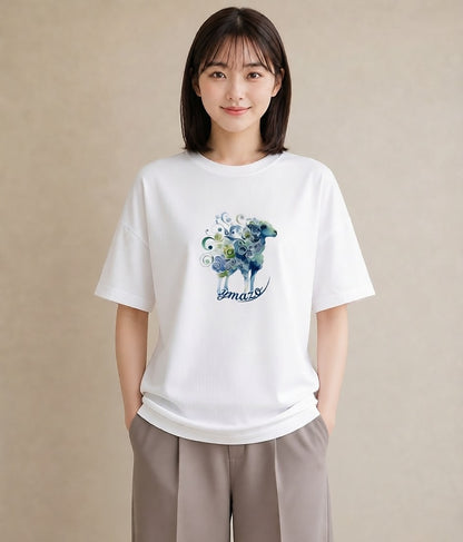 グラフィックTシャツ レディース 山羊座 星空 宇宙 イラスト お洒落 ラフ レイヤード 白T