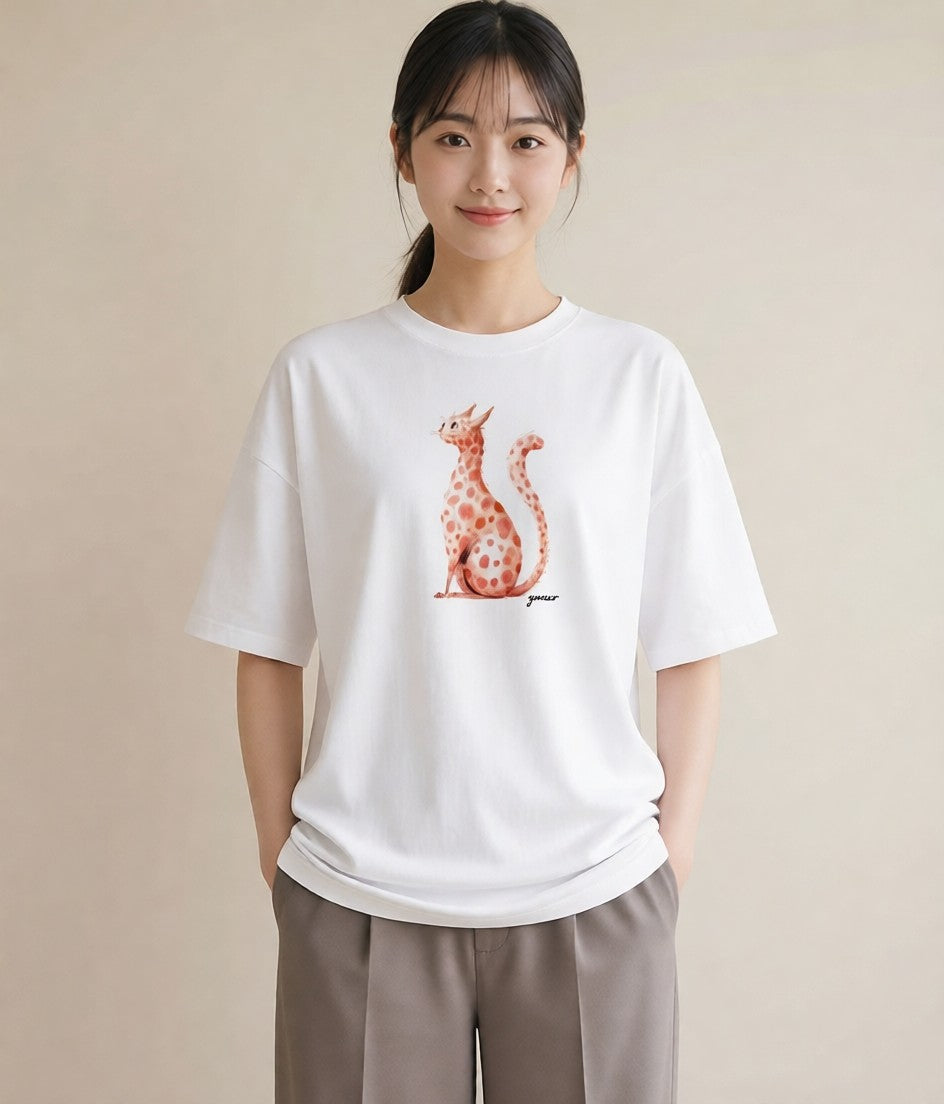 グラフィックTシャツ レディース 茶トラ 茶猫 猫 ねこ イラスト ガーリー 夏コーデ 通学 白T
