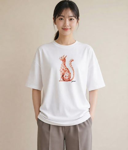 グラフィックTシャツ レディース 茶トラ 茶猫 猫 ねこ イラスト ガーリー 夏コーデ 通学 白T
