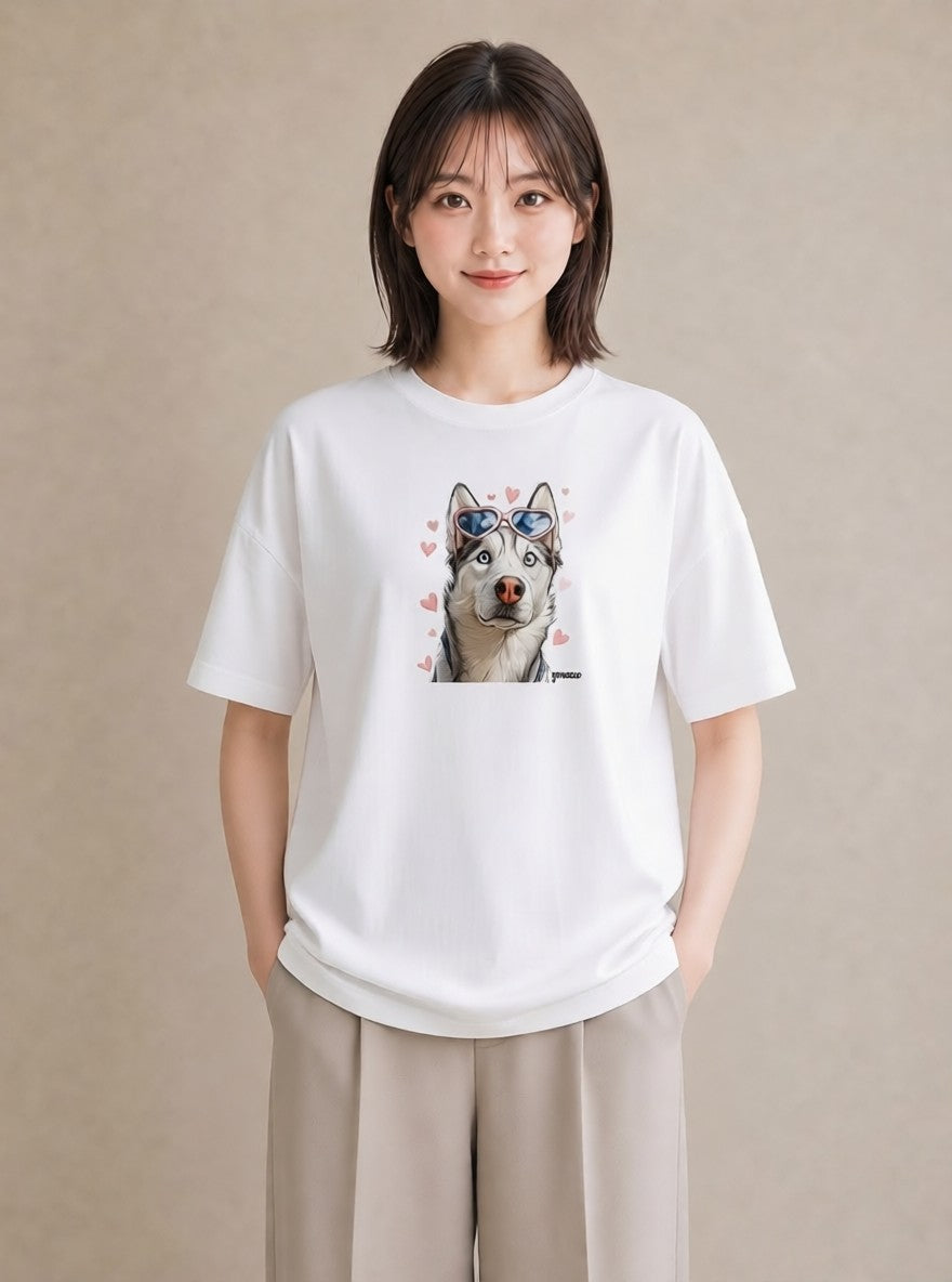 Tシャツ レディース シベリアンハスキー 犬 いぬ イラスト シック ビーチ デイリーウェア 白T