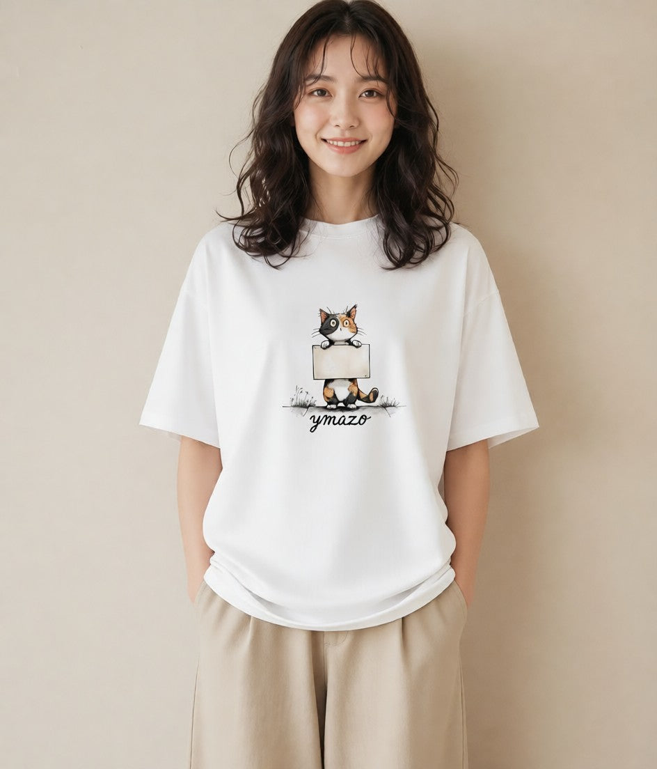 プリントTシャツ レディース ぶち猫 猫 ねこ イラスト きれいめ 普段着 週末コーデ 白T
