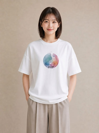 Tシャツ レディース 天秤座 星空 宇宙 イラスト アート風 公園 ママ 白T