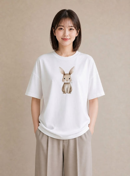 Tシャツ レディース ライオンラビット ペット 動物 イラスト ニュアンス 母の日 ビーチ 白T