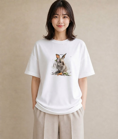 半袖Tシャツ レディース ネザーランドドワーフ ペット 動物 イラスト シンプル 友達ギフト 部屋着 白T