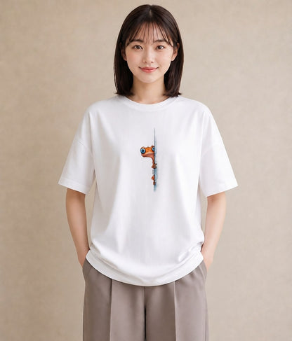 半袖Tシャツ レディース アマガエル ペット 動物 イラスト ガーリー ママ カフェ服 白T