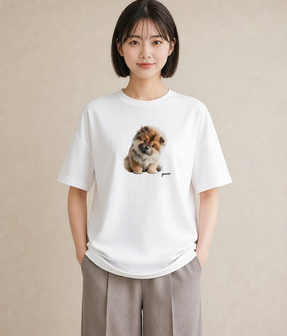 プリントTシャツ レディース わんこ 犬 いぬ イラスト 抜け感 ラフ レイヤード 白T