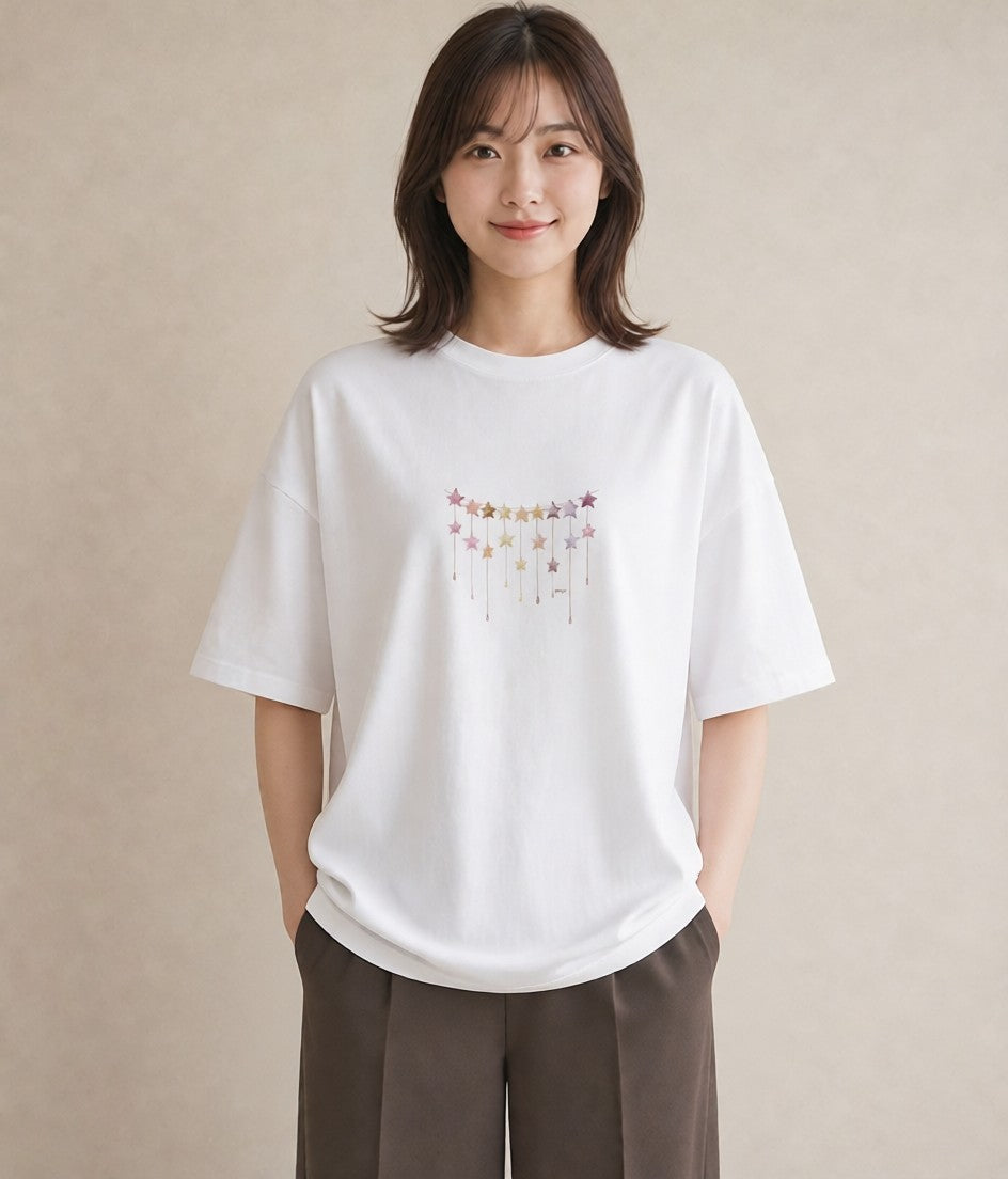 プリントTシャツ レディース 星空 宇宙 イラスト アート風 おしゃれギフト 社会人 白T