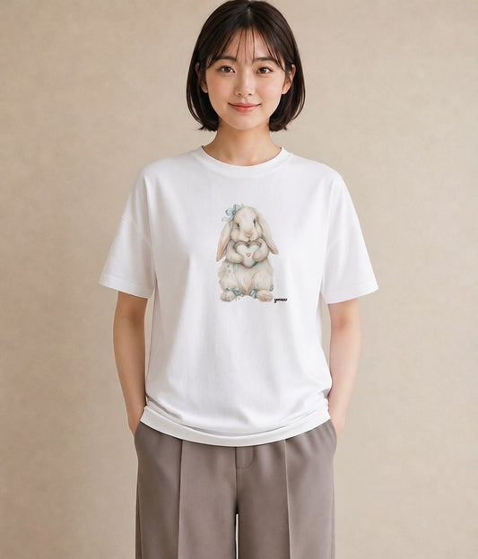 Tシャツ レディース ロップイヤー ペット 動物 イラスト ミニマル 春服 ミセス 白T