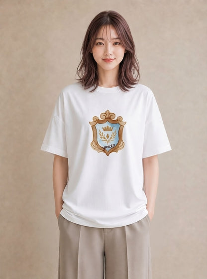 半袖Tシャツ レディース 手鏡 アンティーク レトロ ナチュラル イラスト 抜け感 おしゃれギフト 社会人 白T