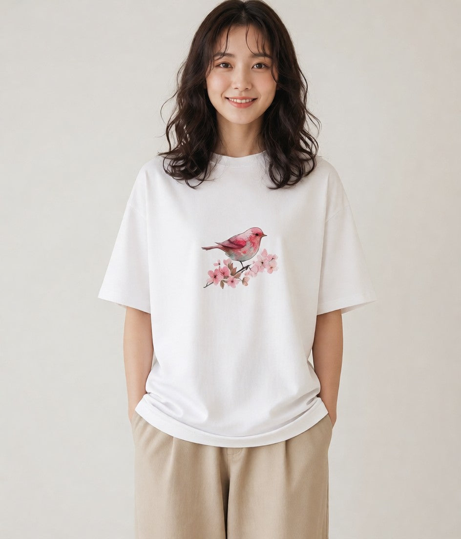 Tシャツ レディース 桜文鳥 ペット 動物 イラスト ゆるかわ ビーチ デイリーウェア 白T