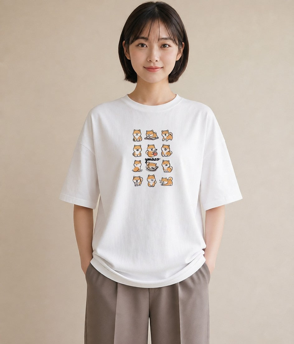 デザインTシャツ レディース 柴犬 しばいぬ 犬 いぬ イラスト ボタニカル カフェ服 クリスマス 白T