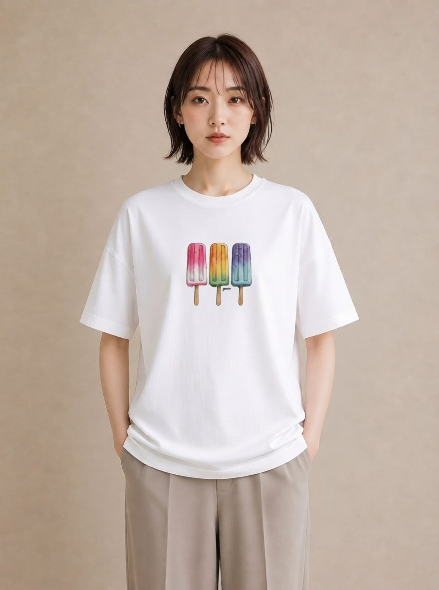 プリントTシャツ レディース マカロン 食べ物 フード イラスト アート風 カジュアルコーデ 買い物 白T
