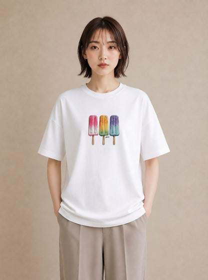 プリントTシャツ レディース マカロン 食べ物 フード イラスト アート風 カジュアルコーデ 買い物 白T