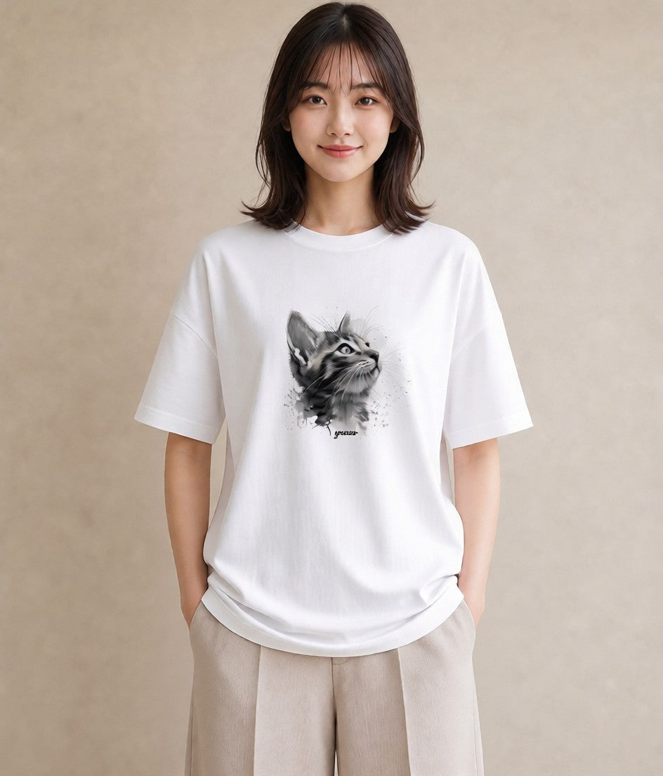 プリントTシャツ レディース 三毛猫 みけねこ 三毛 猫 ねこ イラスト 個性的 ミセス 春コーデ 白T