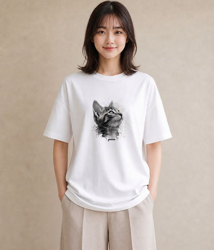 プリントTシャツ レディース 三毛猫 みけねこ 三毛 猫 ねこ イラスト 個性的 ミセス 春コーデ 白T