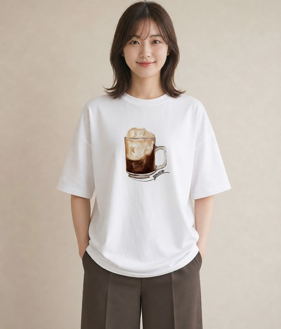 Tシャツ レディース コーヒー 珈琲 カフェ 食べ物 フード イラスト シック ママ カフェ服 白T