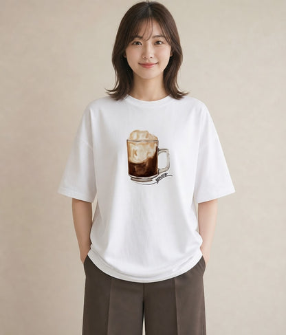 Tシャツ レディース コーヒー 珈琲 カフェ 食べ物 フード イラスト シック ママ カフェ服 白T