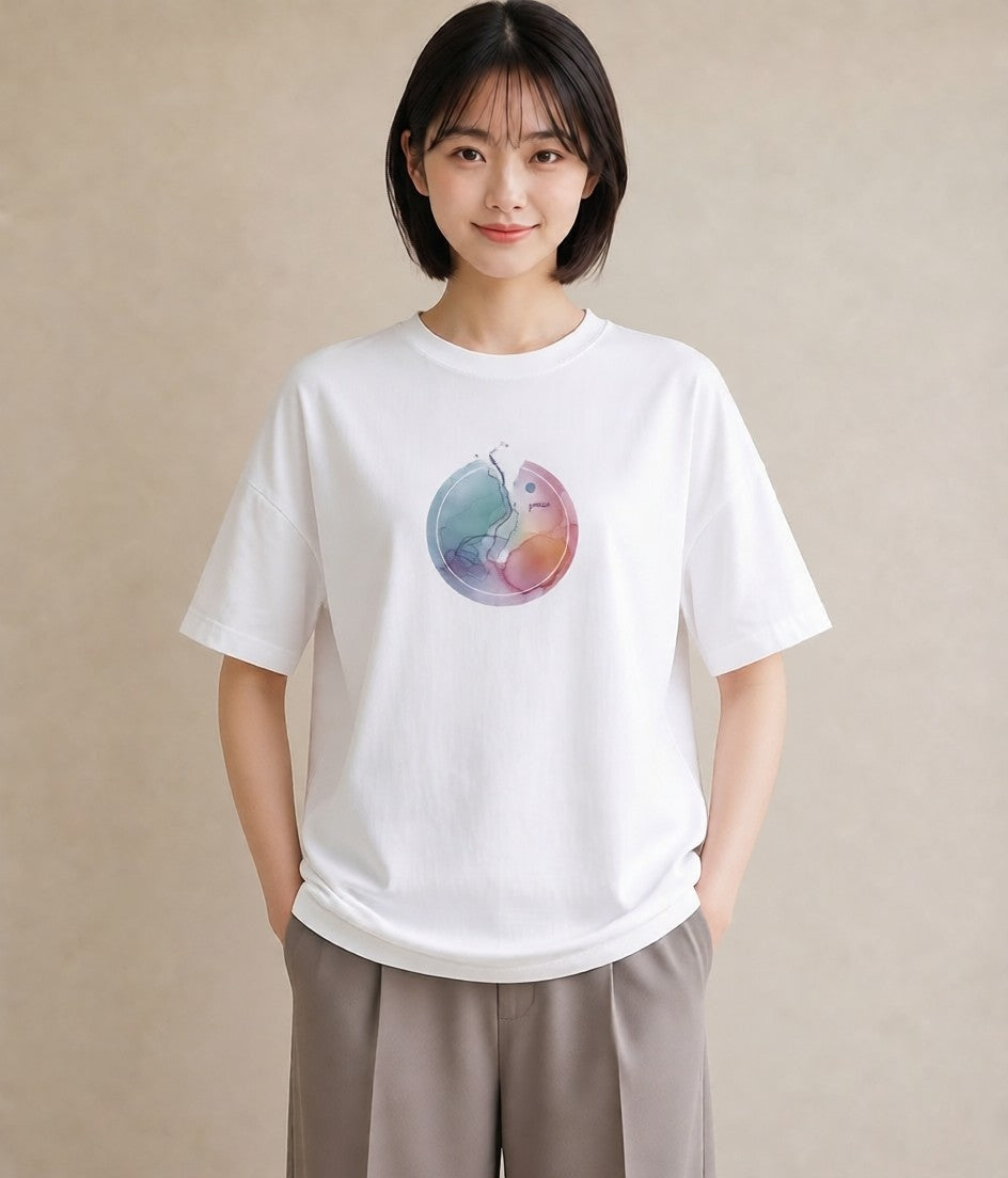 グラフィックTシャツ レディース 獅子座 星空 宇宙 イラスト 水彩風 ミセス 春コーデ 白T