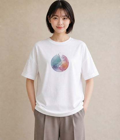 グラフィックTシャツ レディース 獅子座 星空 宇宙 イラスト 水彩風 ミセス 春コーデ 白T