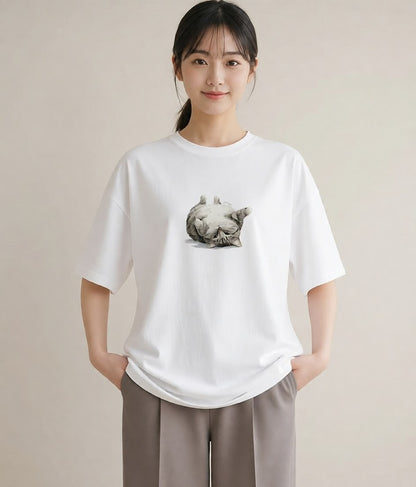 プリントTシャツ レディース アメリカンショートヘア 猫 ねこ イラスト 可愛い 海 カフェ巡り 白T