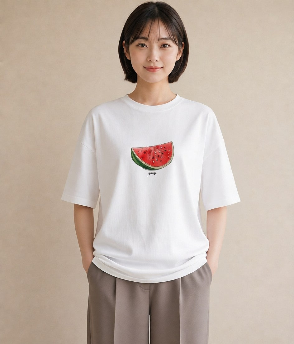 プリントTシャツ レディース パイナップル 食べ物 フード イラスト ラフカジュアル 女性 旅行用 白T