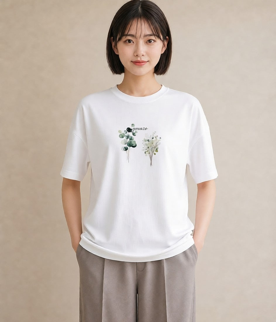 半袖Tシャツ レディース ボタニカル 植物 イラスト 在宅 公園 白T
