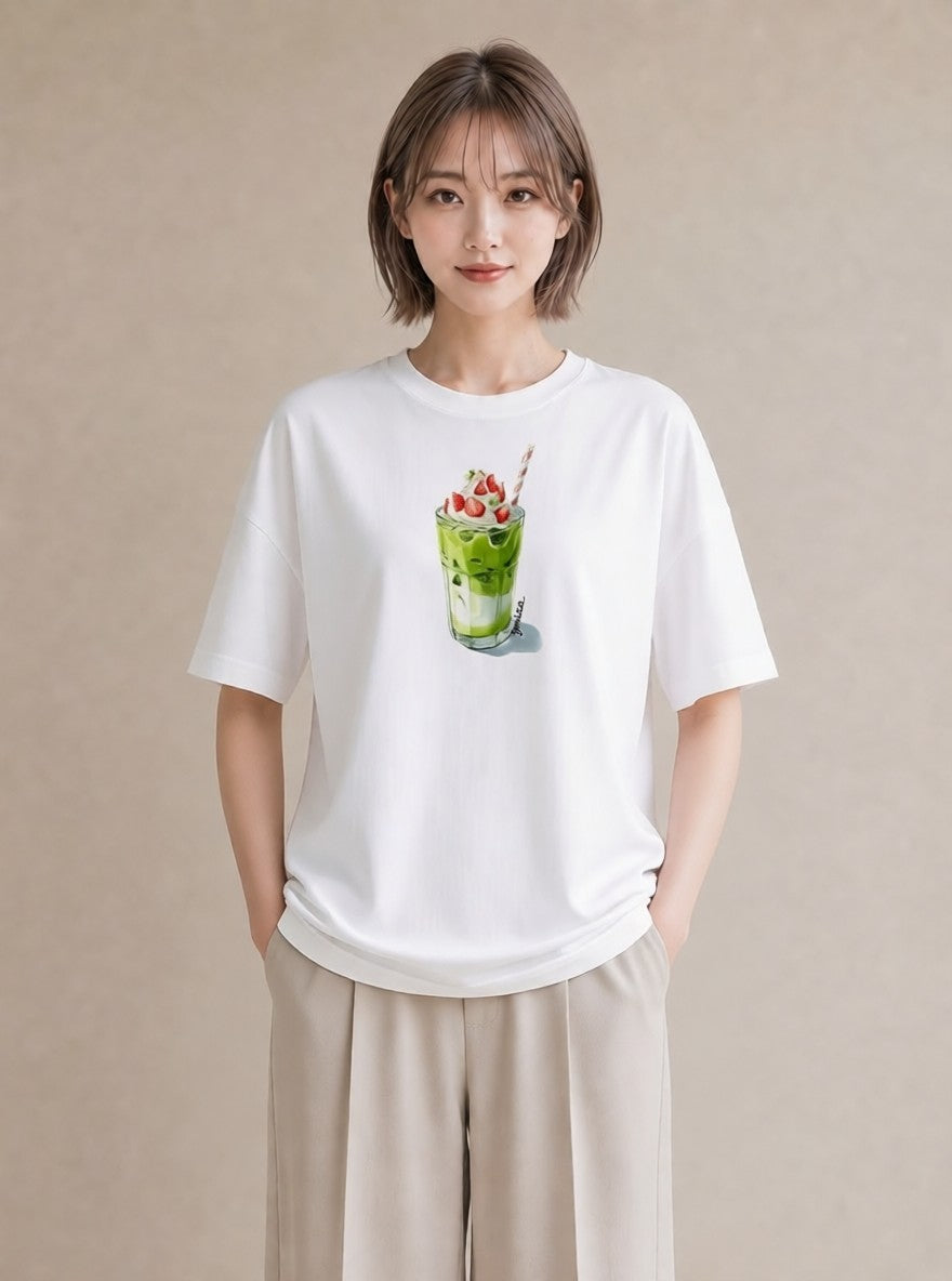 半袖Tシャツ レディース クリームソーダ 食べ物 フード イラスト お洒落 送別ギフト 通勤 白T