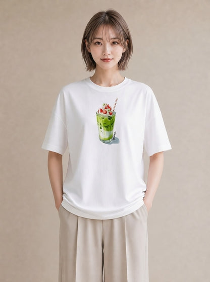 半袖Tシャツ レディース クリームソーダ 食べ物 フード イラスト お洒落 送別ギフト 通勤 白T