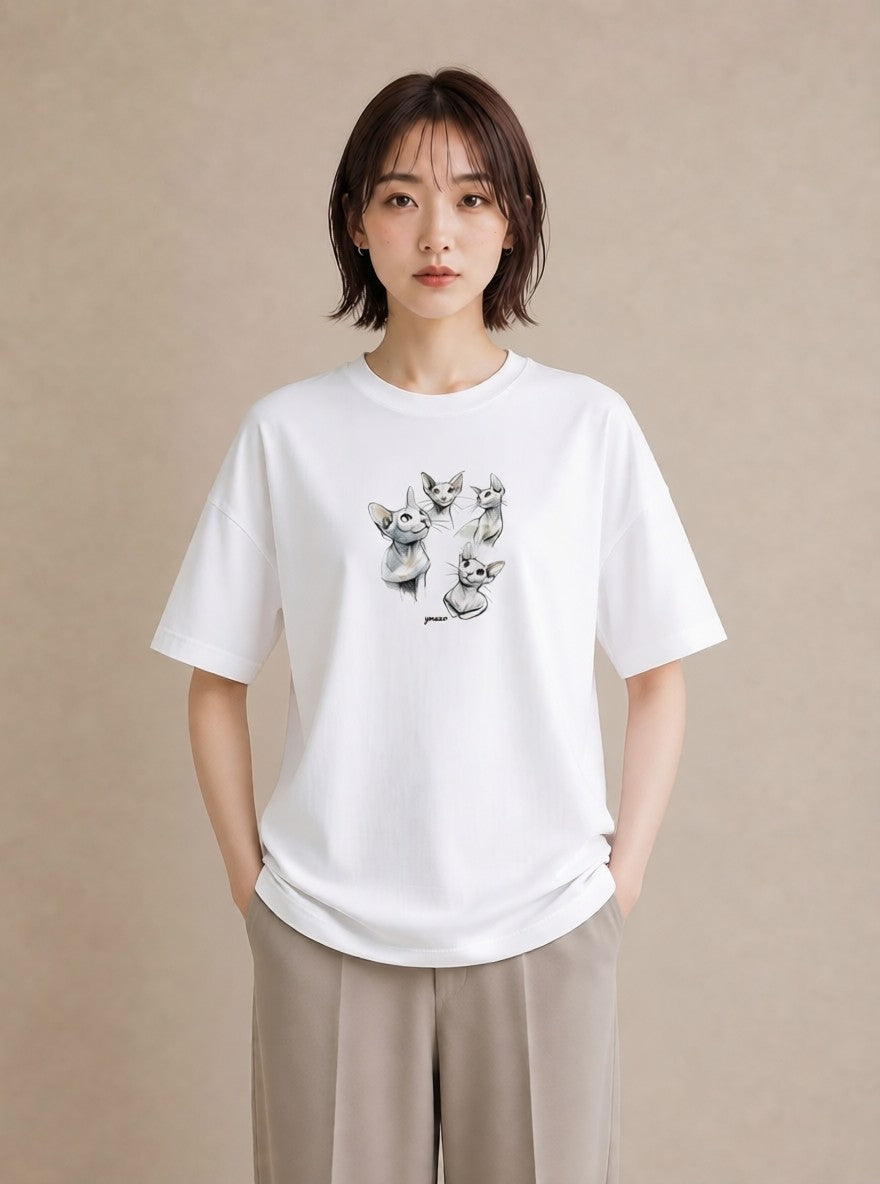 プリントTシャツ レディース シャム 猫 ねこ イラスト 上品 母の日 ビーチ 白T