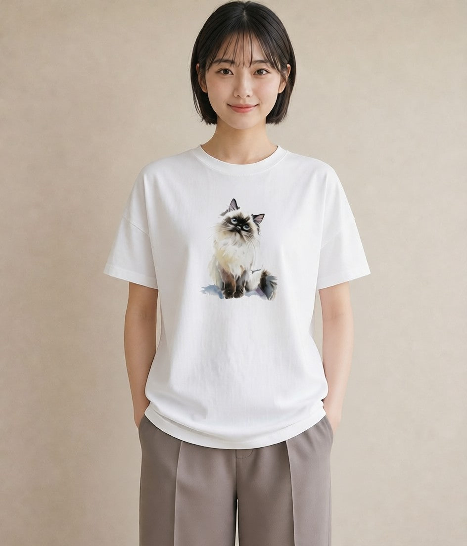 デザインTシャツ レディース 白猫 猫 ねこ イラスト 線画 春コーデ 姉妹 白T