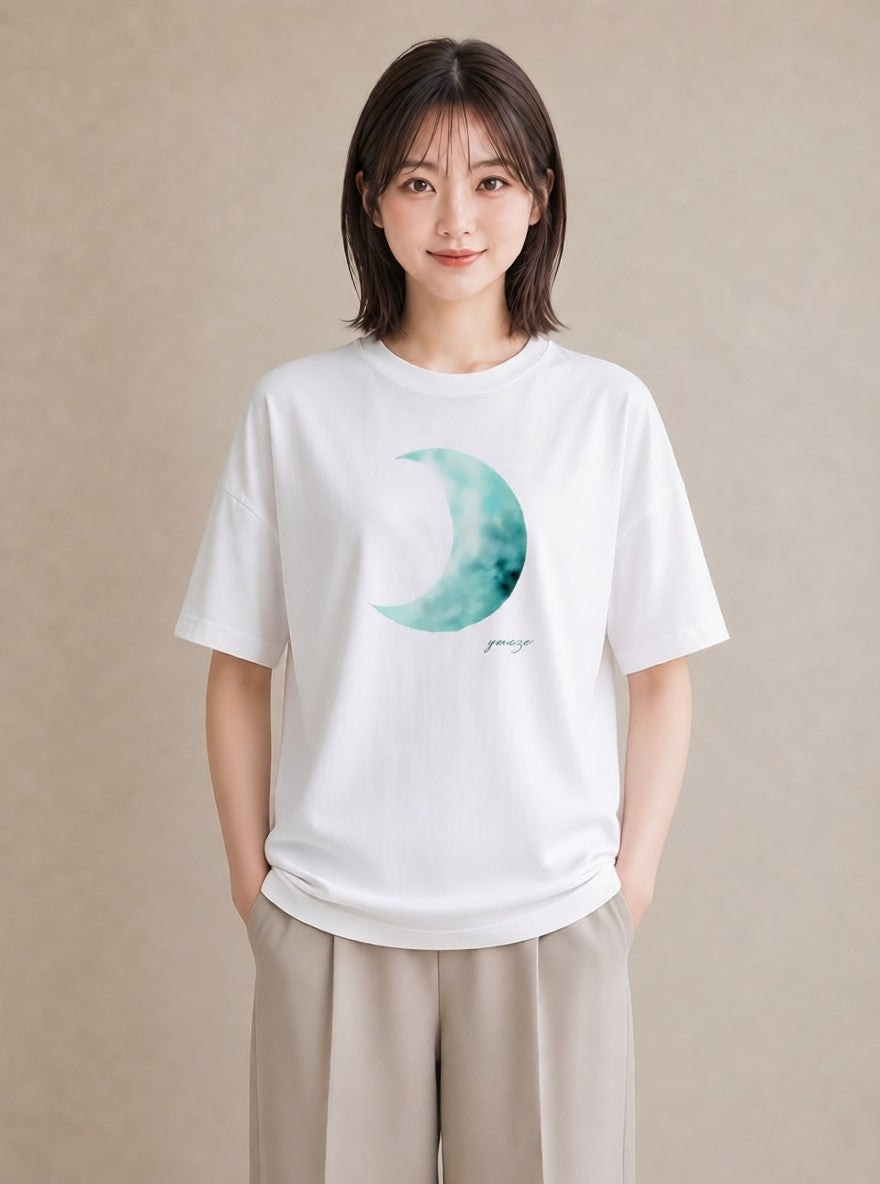 デザインTシャツ レディース 月 星空 宇宙 イラスト ラフ 友達ギフト 部屋着 白T