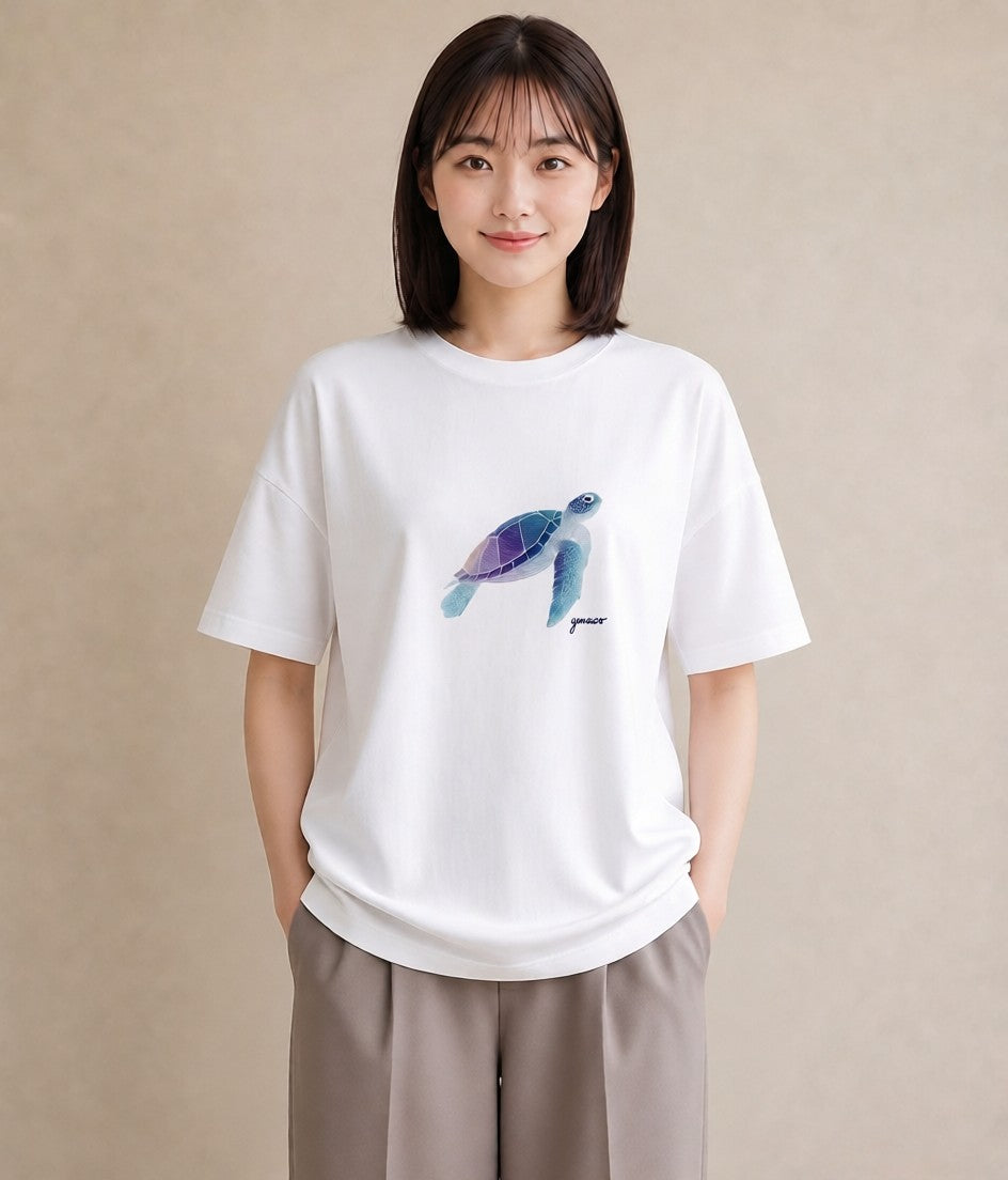 半袖Tシャツ レディース ウミガメ 海の生き物 海 イラスト ゆるかわ ギフト 母の日 白T