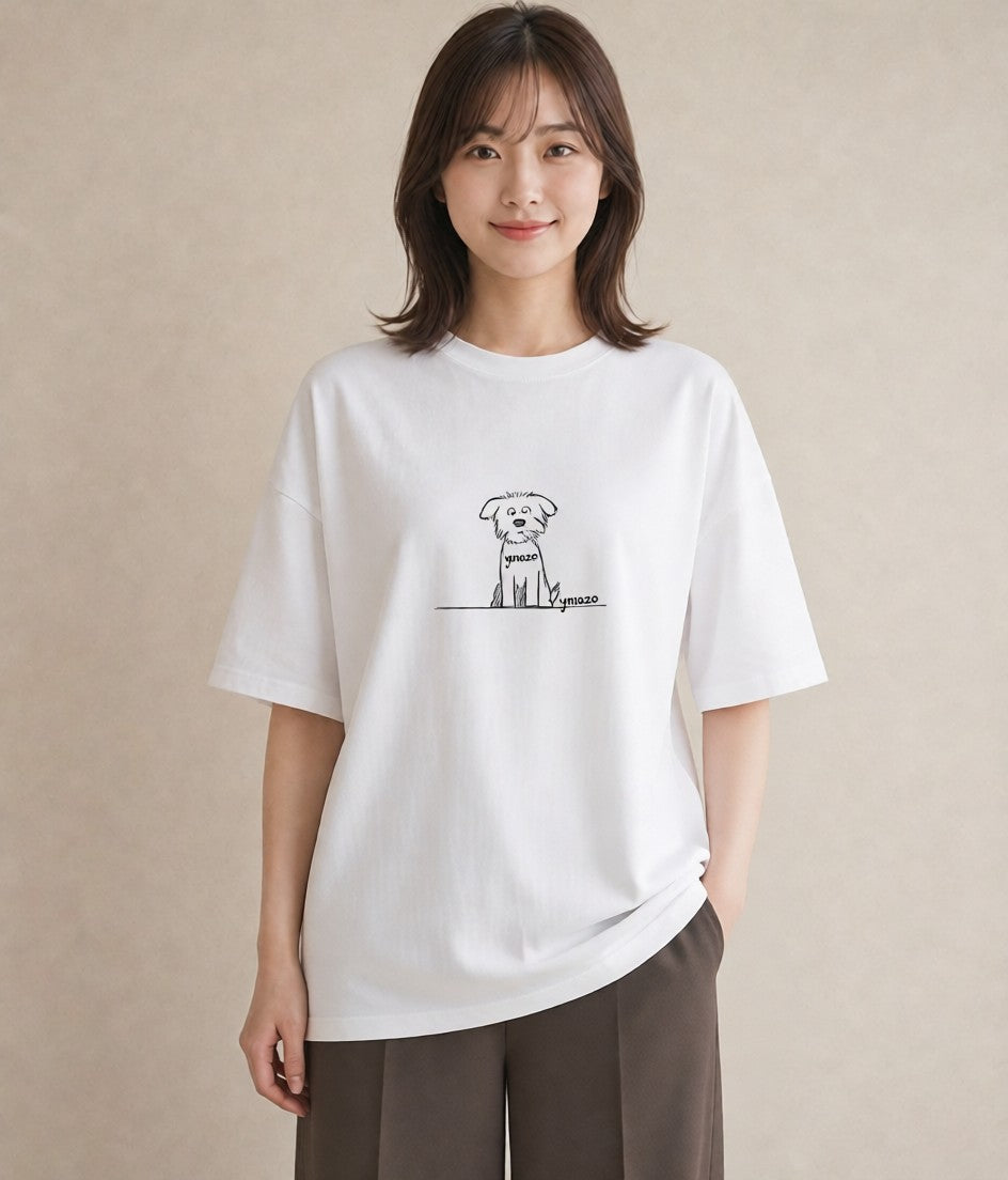 Tシャツ レディース 犬 いぬ わんこ イラスト ヴィンテージ風 ペアコーデ 秋コーデ 白T