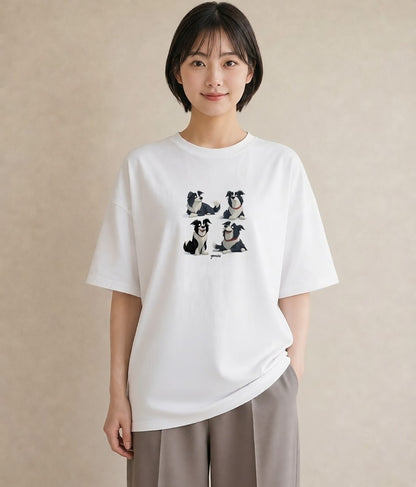 グラフィックTシャツ レディース ボーダーコリー 犬 いぬ イラスト 北欧風 カフェ服 クリスマス 白T