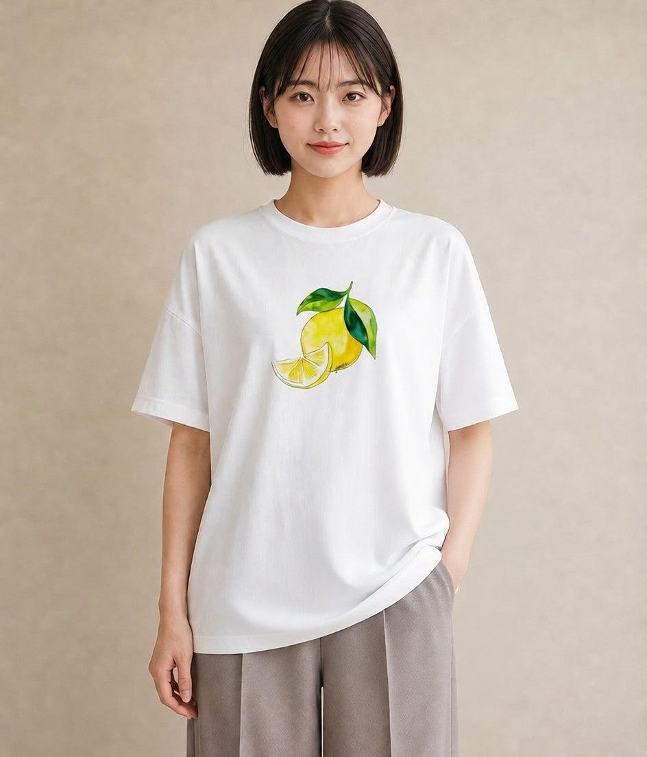 プリントTシャツ レディース パイナップル 食べ物 フード イラスト 休日コーデ ママ カフェ服 白T
