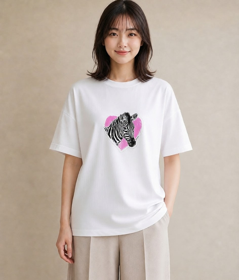 Tシャツ レディース しまうま 動物 アニマル イラスト 可愛い 春服 ミセス 白T