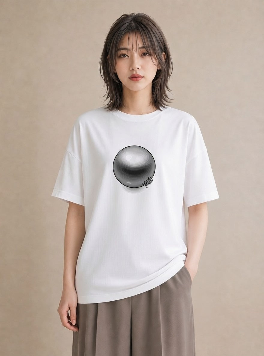 Tシャツ レディース パールピアス アクセサリー ナチュラル アンティーク イラスト 手描き風 女子会 お揃い 白T