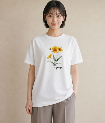 プリントTシャツ レディース ひまわり 向日葵 花 花柄 イラスト 普段使い 休日 ペアコーデ 白T